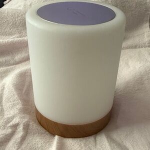 Modern White LED Table Lamp with Wood Base and Silver Accent Touch Activated